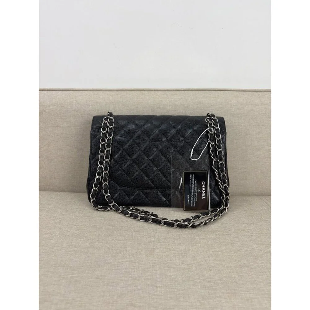 CHANEL Black Caviar Classic Double Flap Jumbo SHW